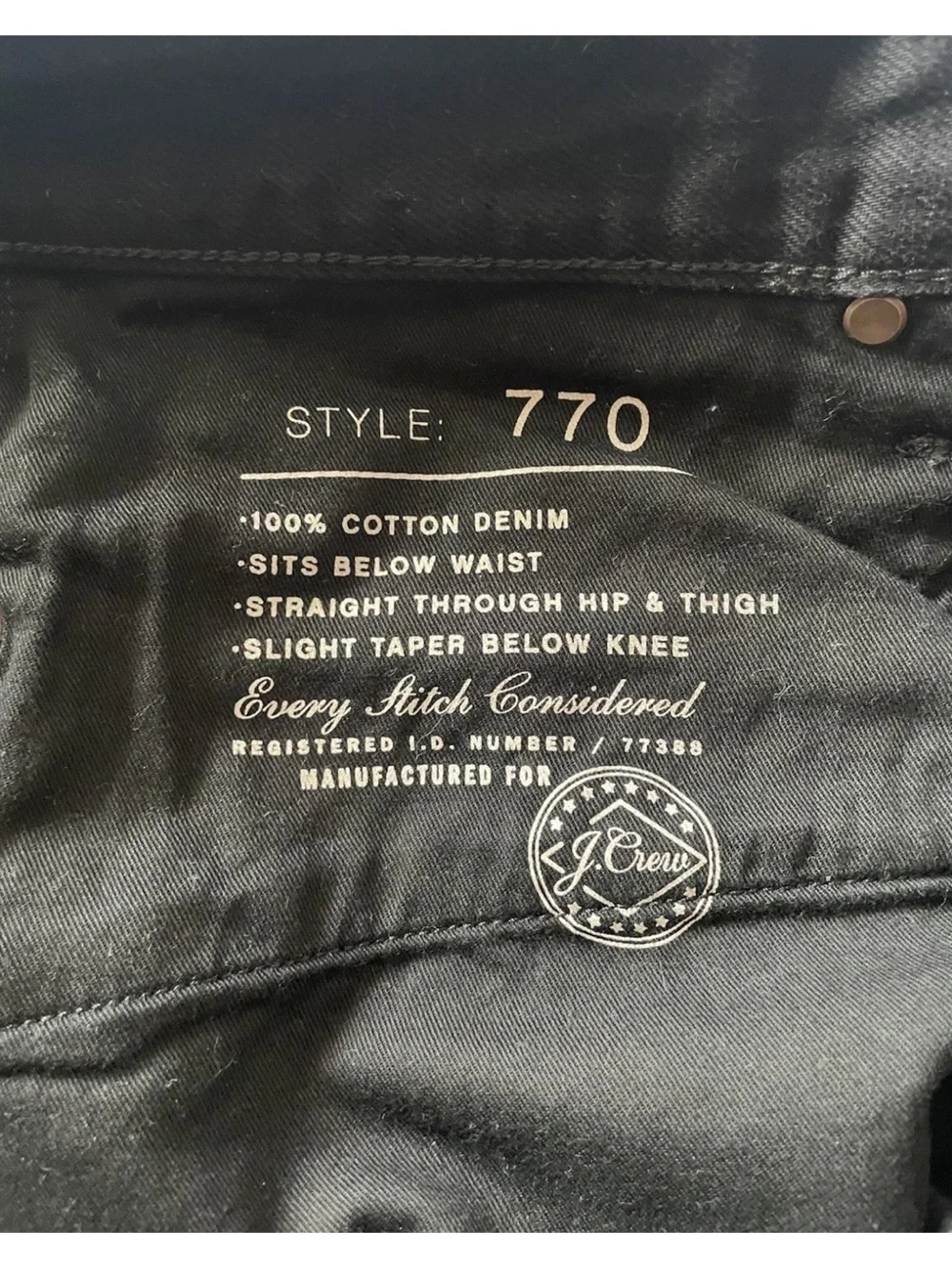 J.Crew Men’s 770 Straight Fit Black Rinse Jeans